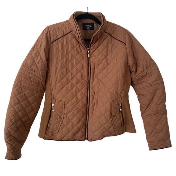NWOT Active USA Lightweight Quilted Biker Zip Jacket in Camel Brown - Large - Picture 1 of 5